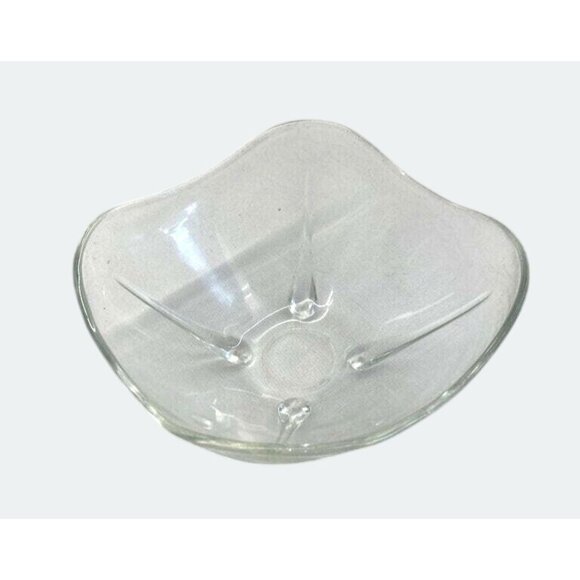 Vintage Handcrafted Clear Glass Bowl Wavy Edge Design Unique Decorative Home Acc - Picture 5 of 5